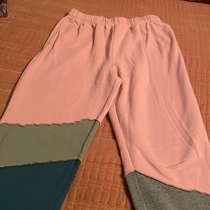 Women’s Sweat Pants, Size L, Pink with Gray, and Green